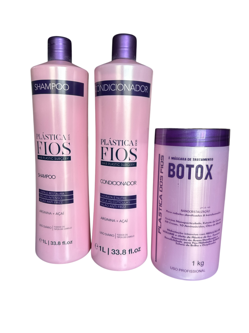 Plastica Dos Fios Deep Hydrating Kit Shampoo Hair Conditioner And Hair Btox 34oz 1000ml